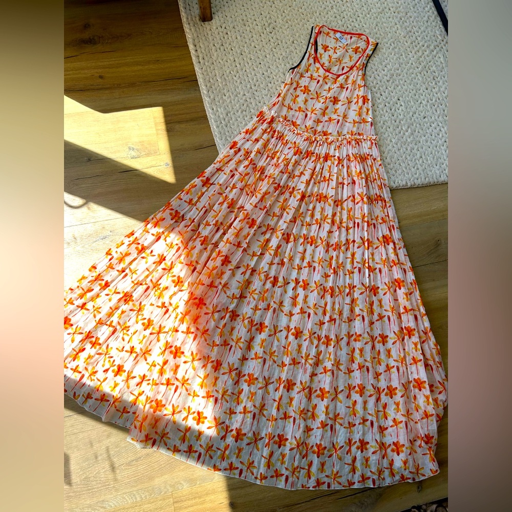 Iceberg Silk Floral Maxi Dress with Orange Flowers